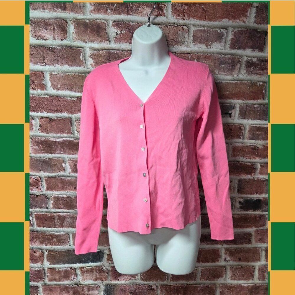Joseph A. Pink Lightweight Cardigan Small Micro Ribbed V‎ Neck Button Down